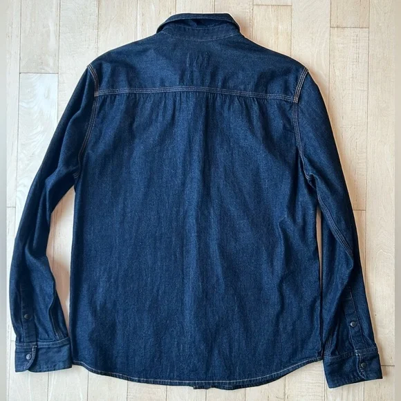 AG Adriano Goldschmied Denim Men’s Utility Snap Button Dark Indigo Shirt Large - Picture 2 of 16